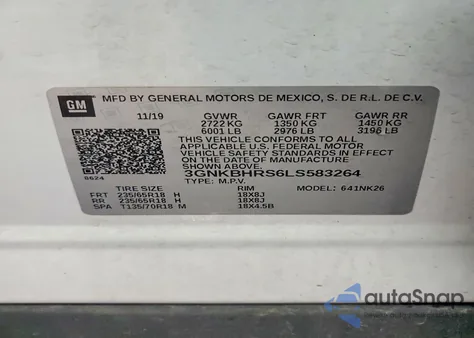 2020 Chevrolet Blazer 2Lt from USA, damaged, VIN 3GNKBHRS6LS583264